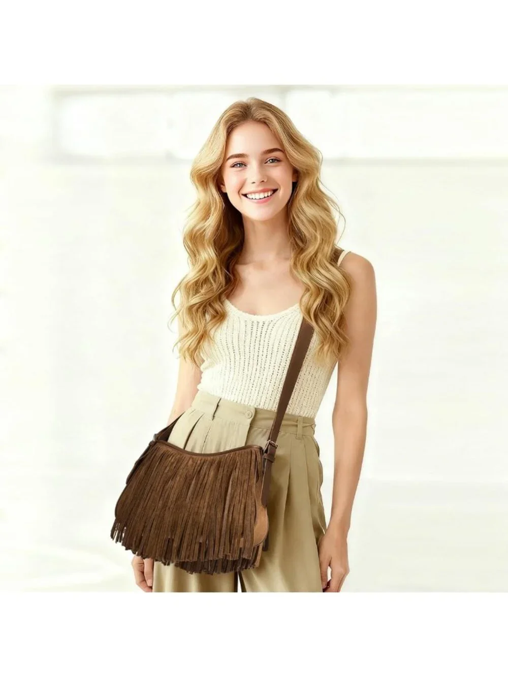 Chic Suede Fringe Hobo Bag for Women - Stylish Crossbody Underarm Purse